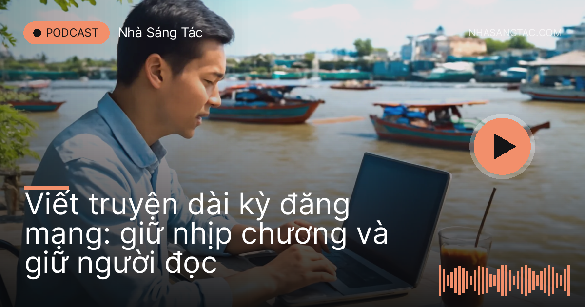 Người viết ngồi quán cà phê Cần Thơ với máy tính xách tay quay lưng ra ngoài, ly cà phê đá