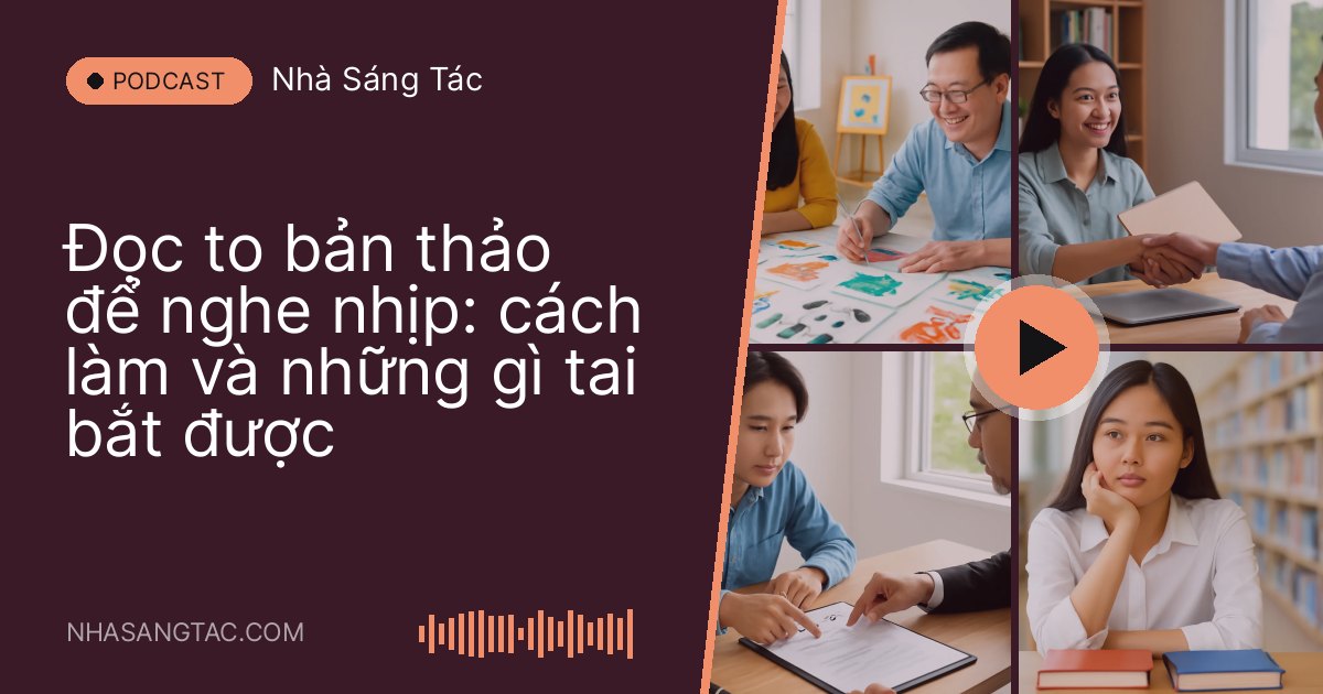 Người đàn ông vừa đi lại vừa đọc to các trang bản thảo trong phòng khách đầy nắng